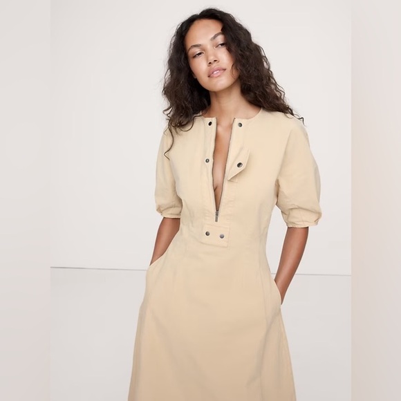 NWT! Banana Republic Cashew Cream Stretch-Column Twill Utility Midi Dress🧤 - Picture 3 of 6